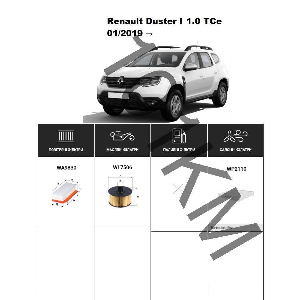 Комплект фільтрів Renault Duster II 1.0 TCe (2019-) WIX