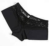 Жіноча нижня білизна безшовні трусики з мереживом на поясі, гладкі чорні трусики-шортики M, фото 2