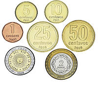 Аргентина набір з 7 монет 2000-2016 UNC 1, 5, 10, 25, 50 сентаво, 1, 2 песо