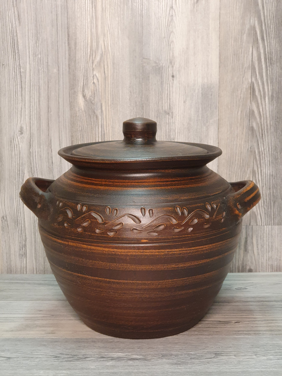 Супник / супниця з кришкою, з ручками, глиняний (з червоної глини), для духовки 3,5 л