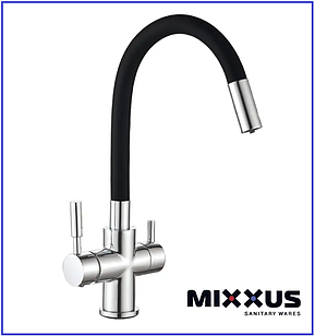 Змішувач для кухні Mixxus SUS-021 REFL.BLACK із силіконовим виливом із нержавіючої ст.SUS304 + вихід для питної води
