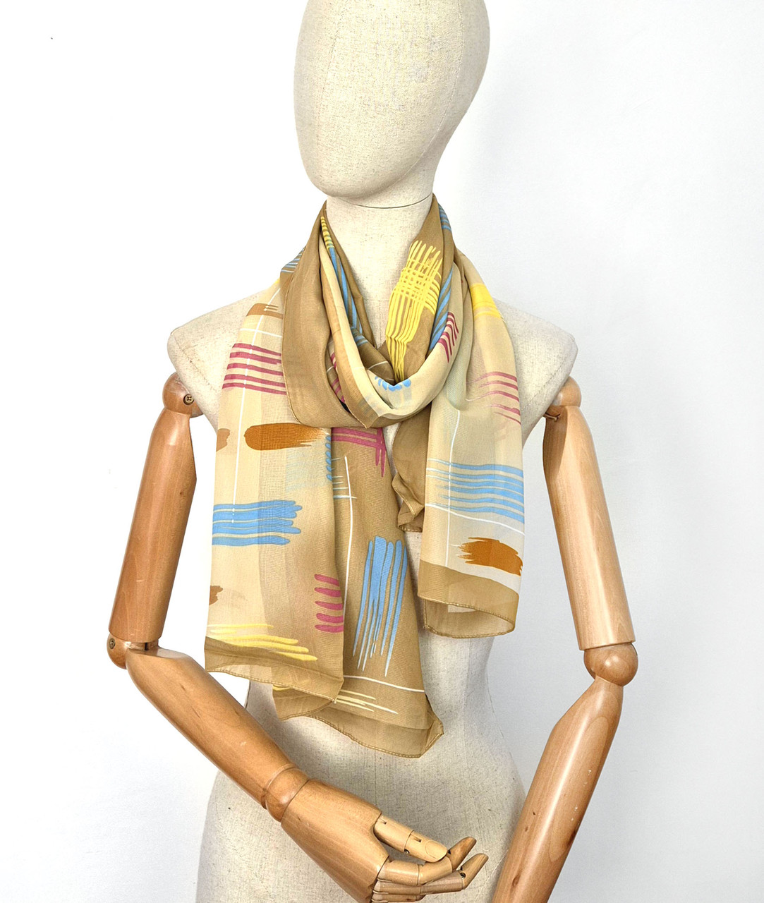 Шарф весняних шифоновий тонкий Флоренсіта бежевий/пісочний, фото 1