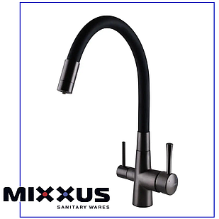 Змішувач для кухні Mixxus SUS-021 REFL.BLACK із силіконовим виливом із нержавіючої ст.SUS304 + вихід для питної води
