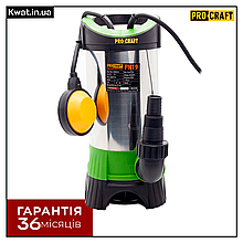Дренажно-фекальний насос 1100 ВтProcraft PN19 15000 л год Максимальний напір 11 м Глибина 8 м