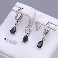 Набір ХР. Кулон та сережки. Родій. Камені: чорний циркон. Довжина сережки: 20 мм. Довжина кулона: 13 мм.