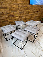 Пуф трансформер 5в1 з п'яти стільчиків з сірого велюру люкс