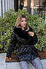 Зимова жіноча коротка стьобана куртка чорного кольору з хутряним коміром, фото 8