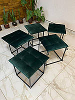 Пуф трансформер 5в1 з п'яти стільчиків з зеленого велюру люкс