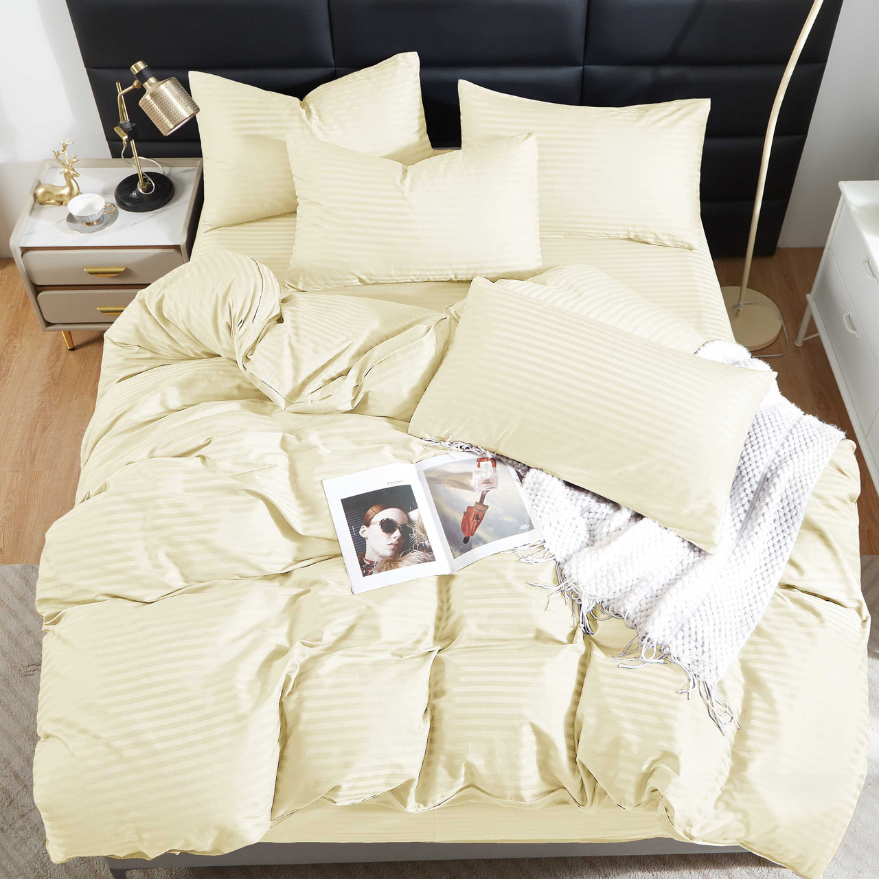 Підковдра на блискавці 145х215 (Страйп Сатин) | Полуторна підковдра від виробника "Королева Ночі" | Молочний страйп сатин, фото 1