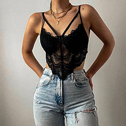 Сексуальний короткий топ з мережевом на бретелях