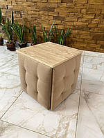Пуф трансформер 5в1 з бежевого велюру з бежевим столиком