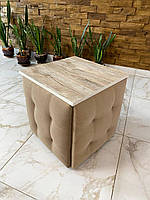 Пуф трансформер 5в1 з бежевого велюру з бежево-сірим столиком