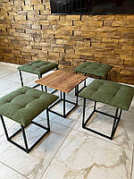 Пуф трансформер 5в1 з оливкового велюру АЛЬПАКА з коричневим столиком