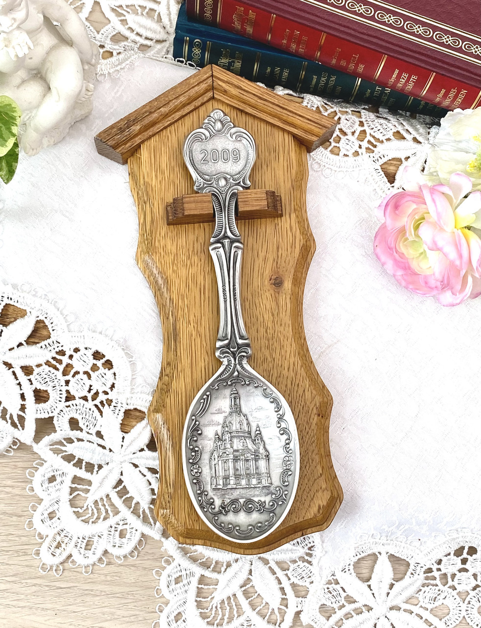 Колекційна олов'яна ложка 2009 рік, харчове олово, дубовий підвіс, Німеччина, Frauenkirche Dresden