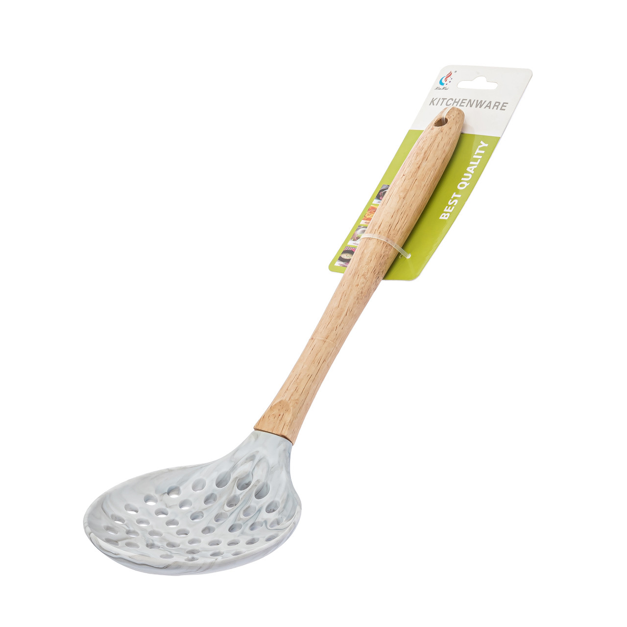 Шумівка силіконова під мармур з дерев'яною ручкою 33.5 см