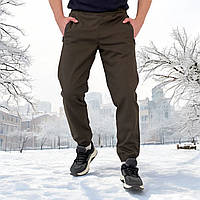 Брюки карго на резинке мужские хаки зимние утепленные флисом софтшелл повседневные с карманами