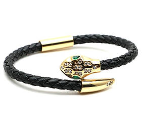 Браслет шкіряний зі сталлю. Змія Розмір 17 см