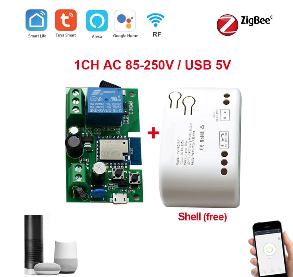 Zigbee RF реле Tuya Smart Life сухий контакт, реле для воріт Tuya з радіо модулем на 220В Micro USB 5В