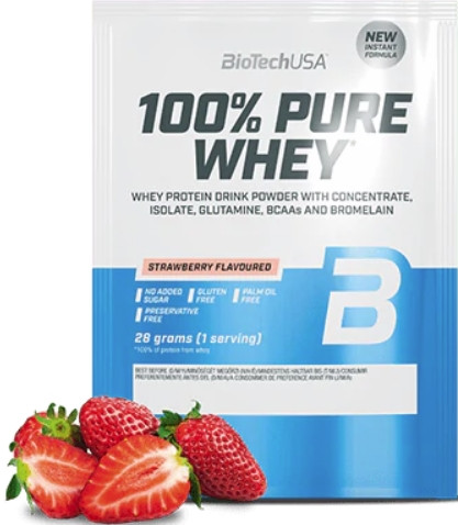 Протеїн BioTech 100% Pure Whey 28 гр полуниця