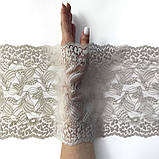 Стрейчеве (еластичне) мереживо сіро-бежевого кольору (відтінок тауп), ширина 22,5 см., фото 2