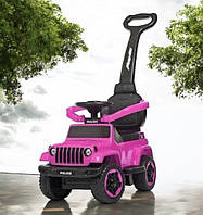Каталка-толокар Spoko SP-219 з батьківською ручкою рожева машинка з кермом та фарами