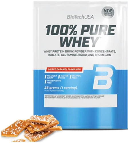 Сиворотковий протеїн BioTech 100% Pure Whey 28 гр солона карамель, фото 1