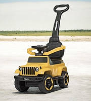 Каталка-толокар Spoko SP-219 з батьківською ручкою жовта машинка з кермом та фарами