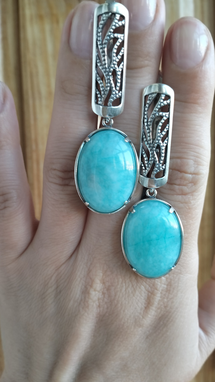Срібні сережки з амазонітовим кварцом, фото 1
