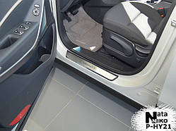 Захист порогів - накладки на пороги Hyundai Santa Fe III/FL з 2013-2016 - рр. (Premium Carbon)