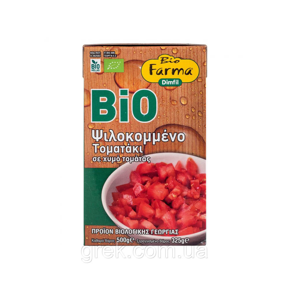 Томати органічні у власному соку без шкірки нарізані Bio Farma Dimfil 500 г, фото 1