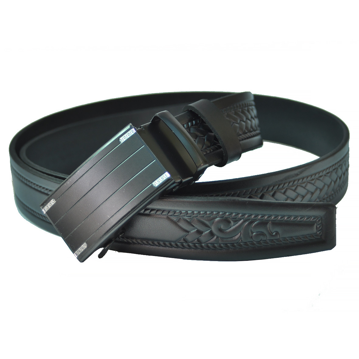 Брючний ремінь чоловічий з пряжкою автомат шкіряний лінійка 35 мм