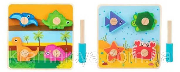 Розвиваюча дерев'яна іграшка: фігурки тварин з викруткою, 2 види (WD13113) Розвиваюча дерев'яна іграшка: фігурки тварин з викруткою (WD13113)