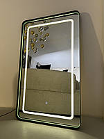 Дзеркало в чорній металевій рамі із закругленими краями 100х60 см з фронтальною підсвіткою