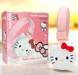 Дитячі бездротові bluetooth-навушники Hello Kitty BIG KR9900, великі дитячі навушники Хело Киті, рожеві