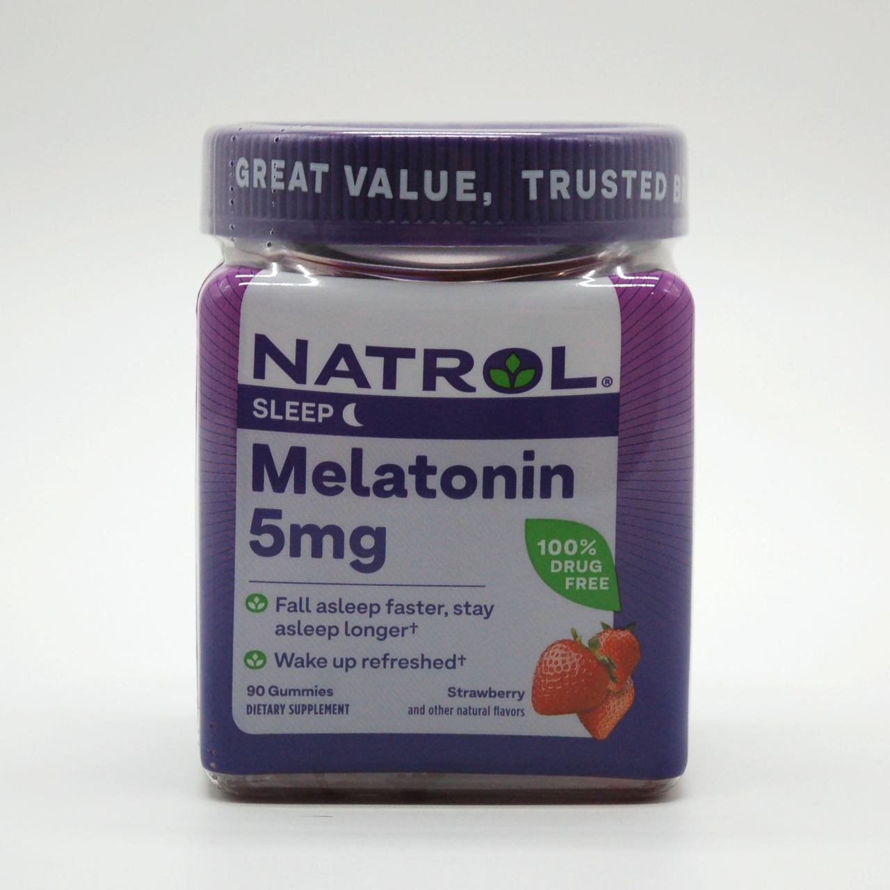 Мелатонін, смак полуниці, Natrol, 5 мг, 90 жувальних цукерок