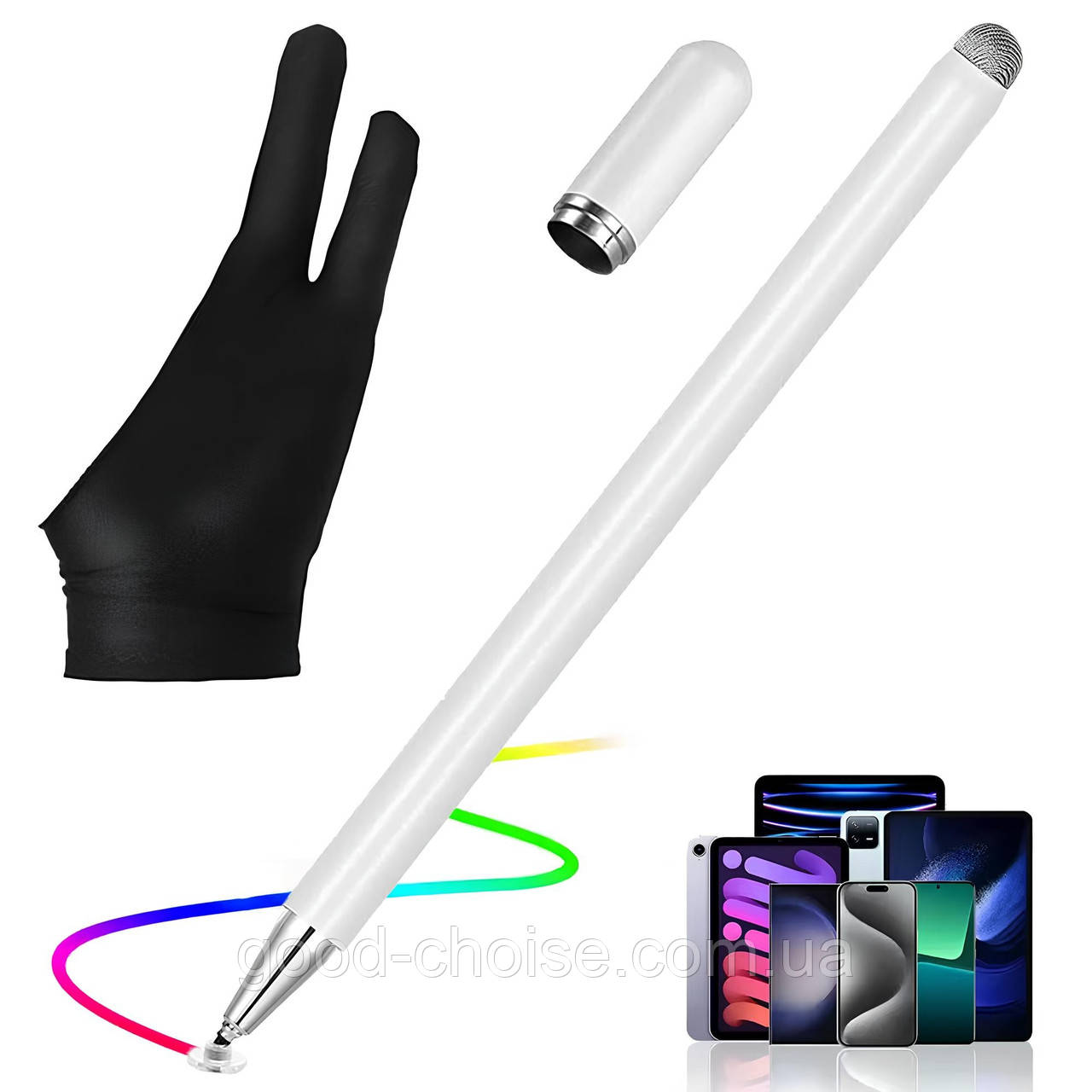 Універсальний стилус для планшета і телефона + рукавичка / Стилус-ручка для малювання / Двосторонній стилус, фото 1