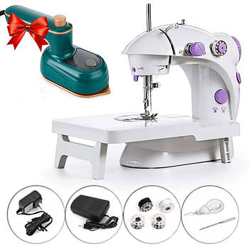 Міні швейна машинка Mini Sewing SM202A + Подарунок Міні праска відпарювач Steam / Портативна машинка для шиття
