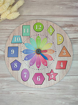 Дерев'яна розвиваюча гра-сортер "Годинник", пазли-вкладиші Монтессорі
