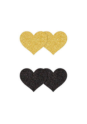 Наклейки на соски NS Novelties Pretty Pasties Glitter Hearts Black/Gold, фото 1