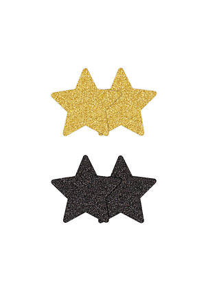 Наклейки на соски NS Novelties Pretty Pasties Glitter Stars Black/Gold, фото 1
