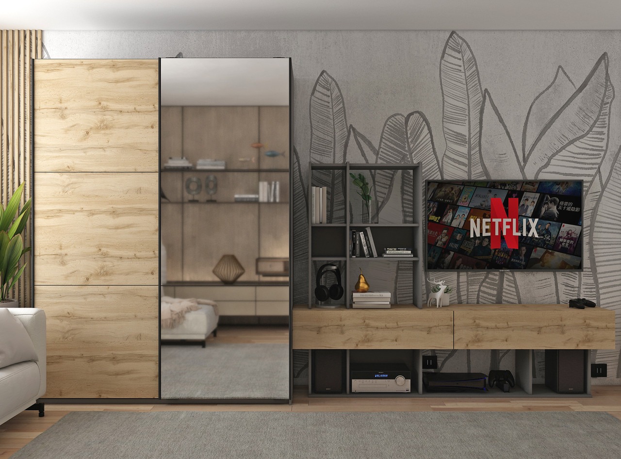 Шафа-купе двохдверна Doros G-Caiser 160х60х240 см Графіт/Дуб евок/1 Дзеркало (DRS-011038), фото 1