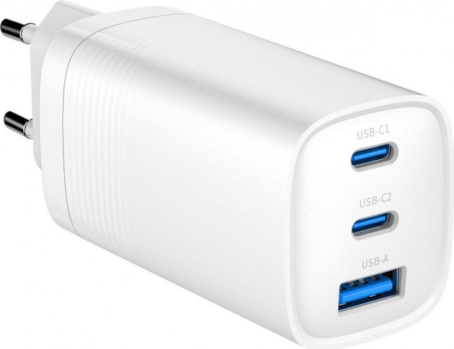 Gembird GaN USB QC3.0 27W 2xType-C max 65W White, фото 1