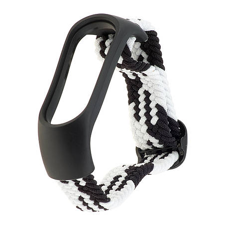 Ремінець Braided Buckle Enhanced Mi Band 3/4/5/6/7 Black White, фото 1