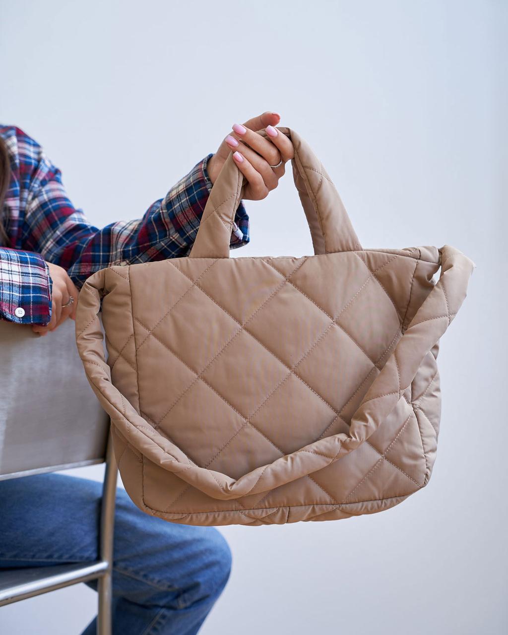 Жіноча сумка Welassie з нейлону з ручками та плечовим ременем бежева «Деббі»