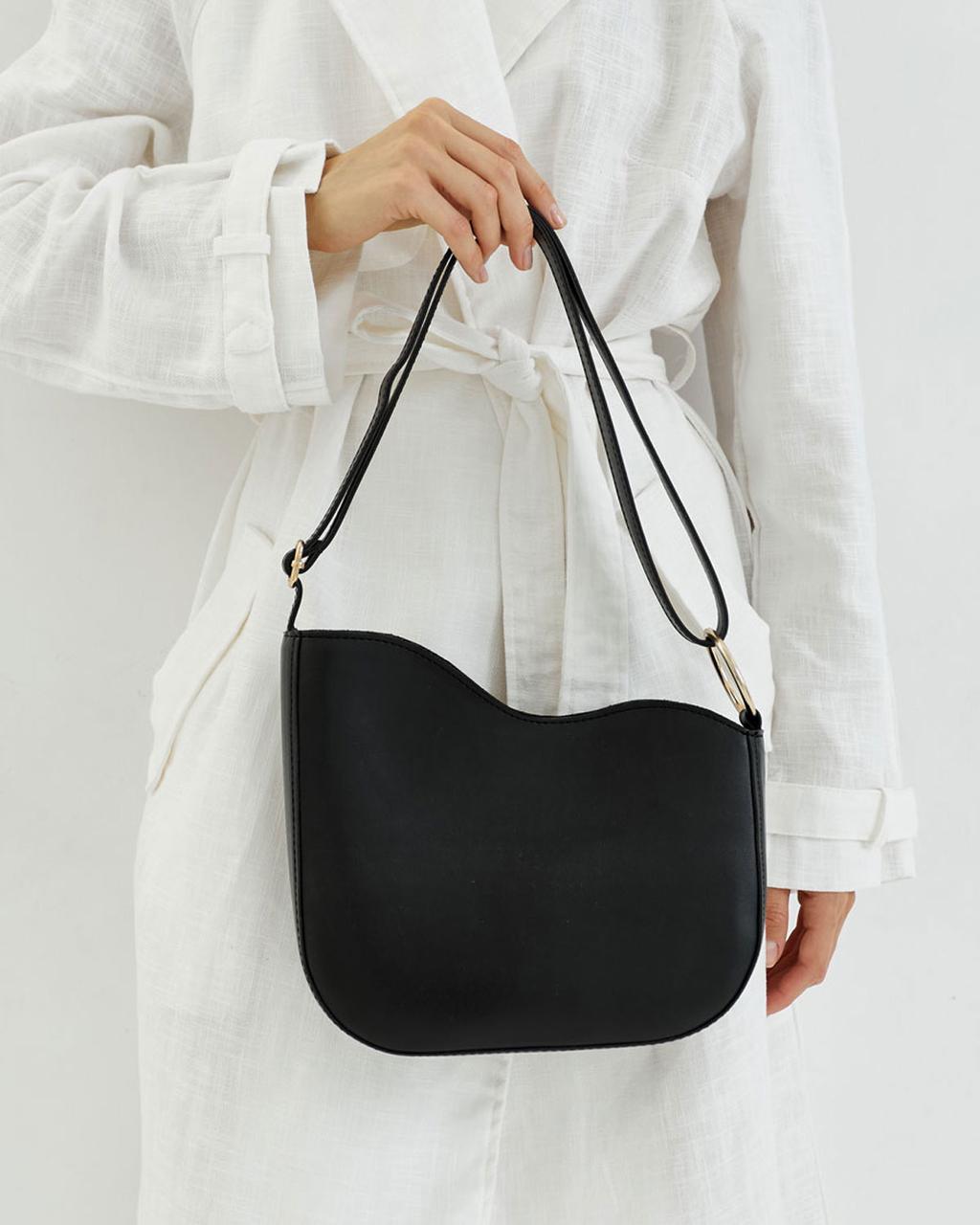 Жіноча сумка Welassie на одне відділення з кишенею на блискавці чорна «Тереза»