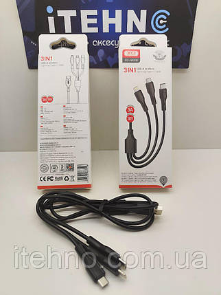 Кабель XO NB230 Rock series 2,4A 3in1 Micro+Lightning+Type-C(max 3.0A) Швидка зарядка (Чорний), фото 3