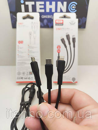 Кабель XO NB230 Rock series 2,4A 3in1 Micro+Lightning+Type-C(max 3.0A) Швидка зарядка (Чорний), фото 1