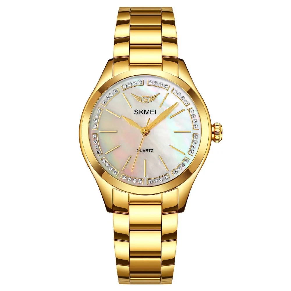 Жіночий кварцовий годинник з перламутровим циферблатом Skmei Skmei 1964GDWT Gold-White