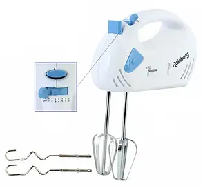 Ручний міксер Rainberg RB-1002 на 5 швидкостей 300 W з перемикачем швидкостей білий, фото 1