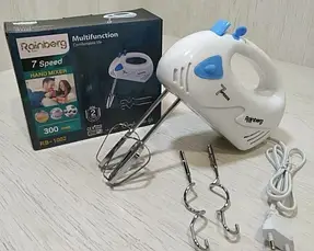 Ручний міксер Rainberg RB-1002 на 5 швидкостей 300 W з перемикачем швидкостей білий, фото 4